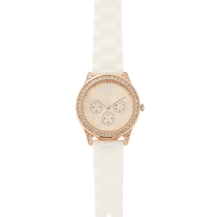 Pavé White Rubber Link Watch,