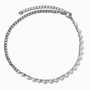 Silver-tone Stainless Steel Curb Chain with Crystals Anklet ,