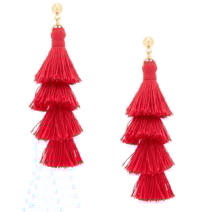 2.5" Tiered Tassel Drop Earrings - Red,