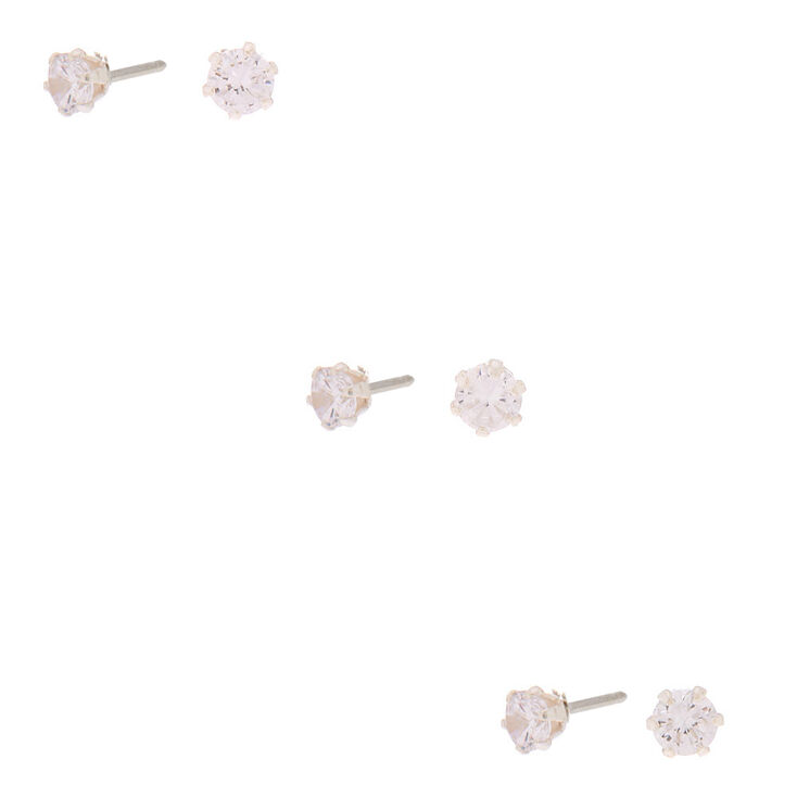 Sterling Silver Cubic Zirconia 4MM Round Stud Earrings - 3 Pack,