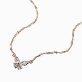Rose Gold-tone Cubic Zirconia Butterfly Pendant Necklace,