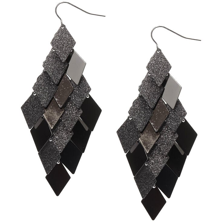 Hematite 3" Diamond Drop Earrings,