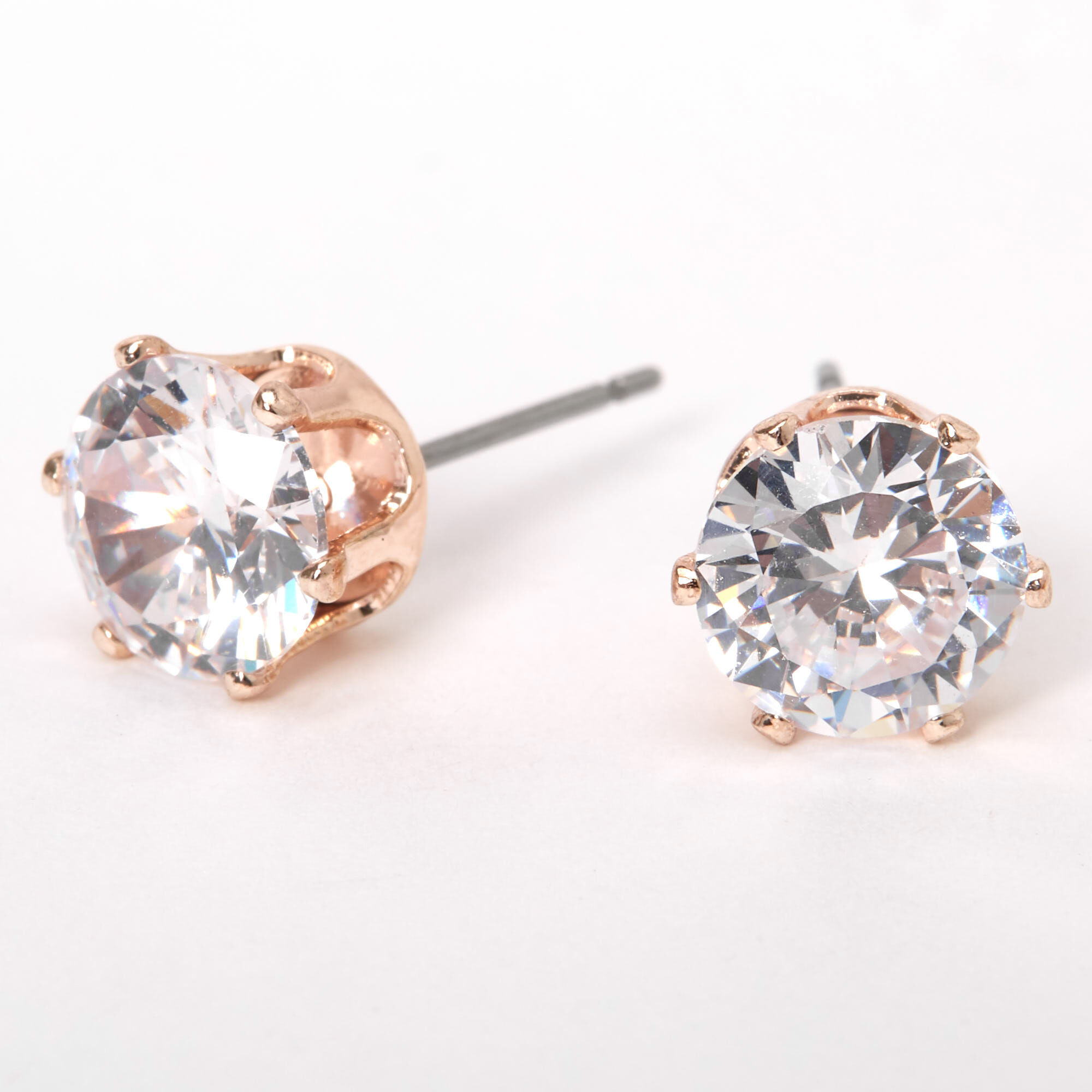 Rose Gold Cubic Zirconia Round Stud Earrings 8MM Icing US