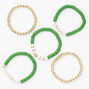 Gold &amp; Green &quot;Believe&quot; &amp; &quot;Lucky&quot; Stretch Bracelets - 5 Pack,