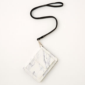 Black &amp; White Marble Wallet with Lanyard,