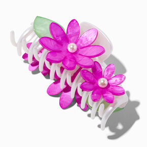 Purple 3D Flower White Medium Hair Claw,