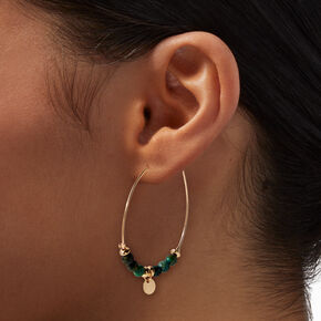 Green Agate Gold-tone 2&quot; Hoop Earrings,