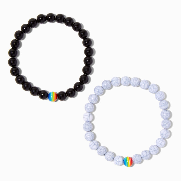 Marble Beaded Rainbow Stretch Bracelet Set - 2 Pack,