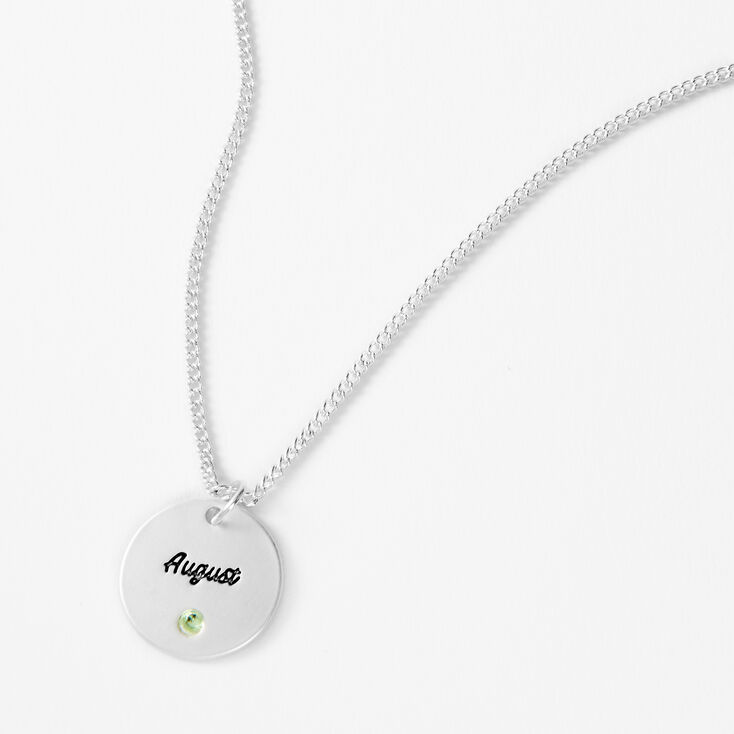 Silver Birthstone Color Tag Pendant Necklace - August,