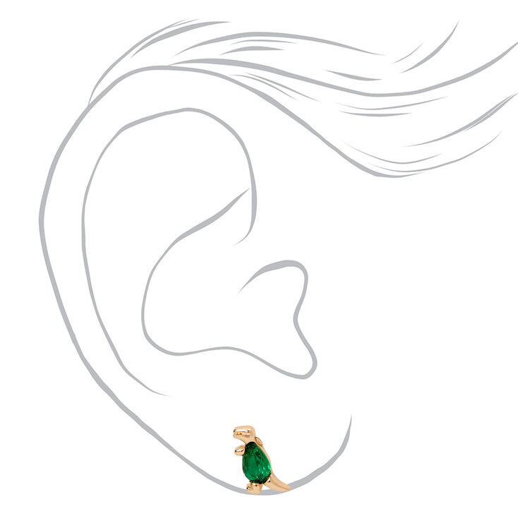 Green Cubic Zirconia T- Rex  Dinosaur Stud Earrings,