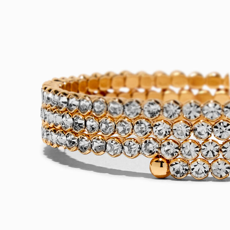 Gold-tone Rhinestone Bezel Coil Bracelet,