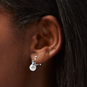 Silver-tone Pearl 0.5&quot; Clip-On Drop Earrings,