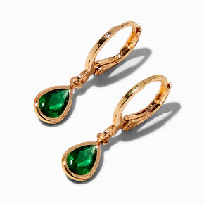 Green Teardrop Cubic Zirconia 10MM Gold-tone Huggie Hoop Earrings,