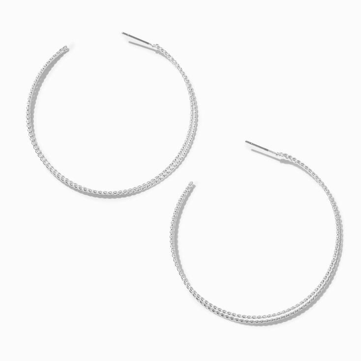 Silver-tone Twisted Double Wire 60MM Hoop Earrings,