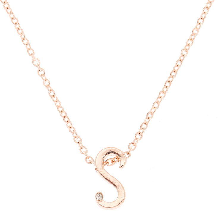Rose Gold Cursive Initial Pendant Necklace - S,