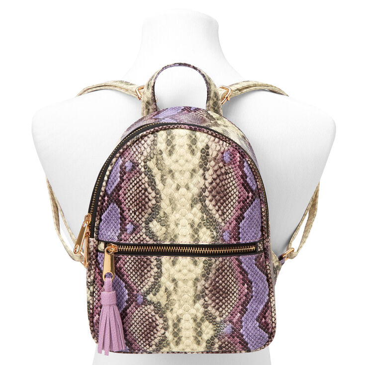 Faux Snakeskin Small Backpack - Purple,