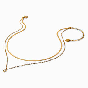 Gold-tone Stainless Steel Cubic Zirconia Initial Pendant Multi-Stand Necklace - S,