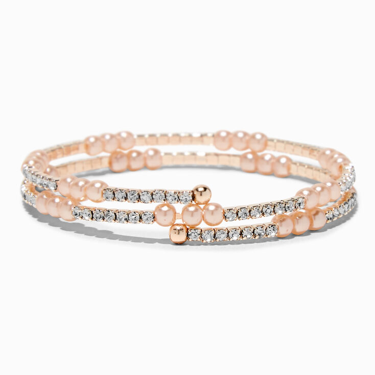 Rose Gold-tone Crystal &amp; Pearl Wrap Bracelet,