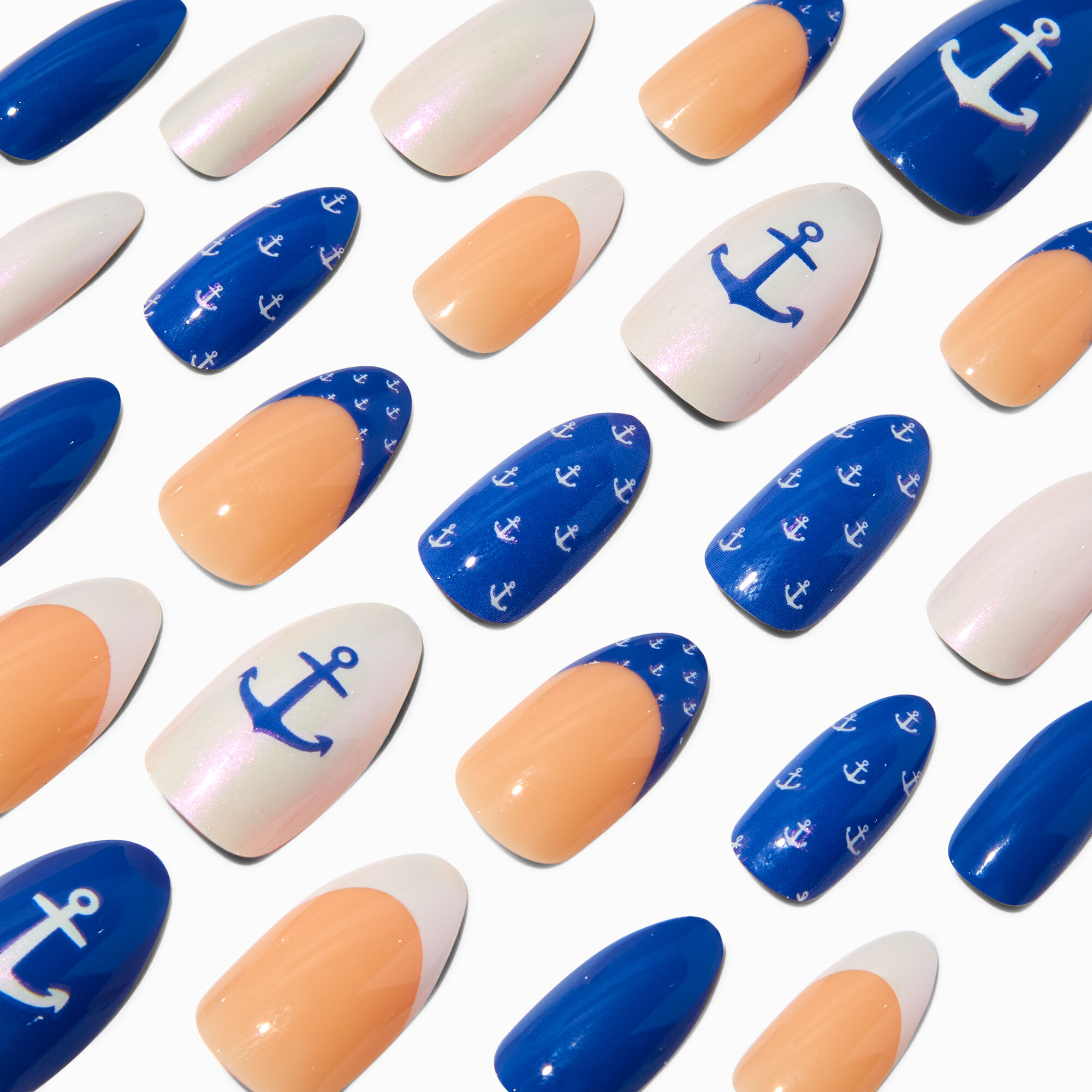 Anchor French Tips Stiletto Vegan Faux Nail Set 24 Pack