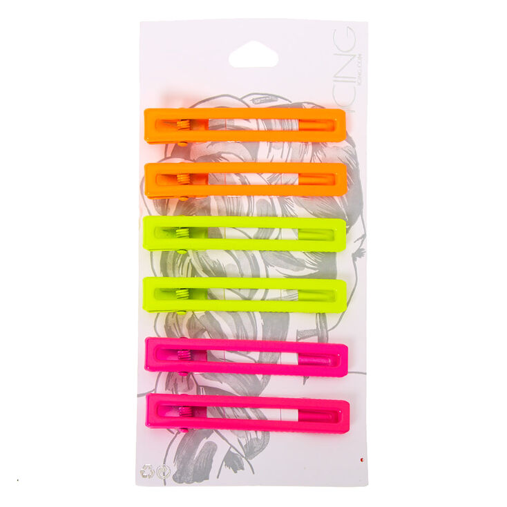 Rectangle Matte Neon Hair Clips - 6 Pack,