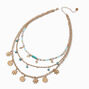 Gold-tone Coin &amp; Turquoise Beaded Multi-Strand Necklace,