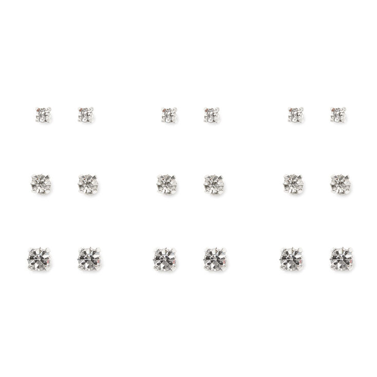 Graduated Square Set Crystal Stud Earrings Set of 9,