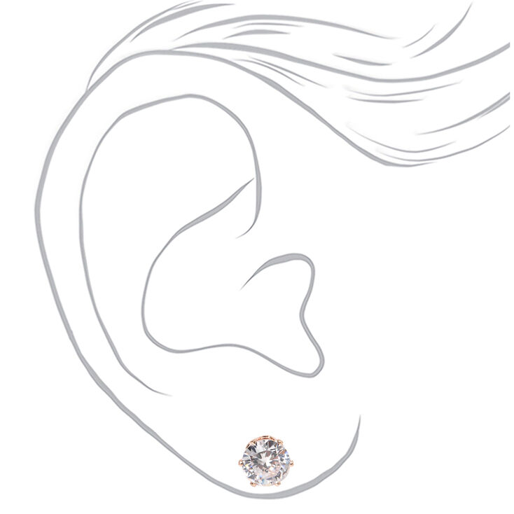 Rose Gold Cubic Zirconia Round Stud Earrings - 8MM,