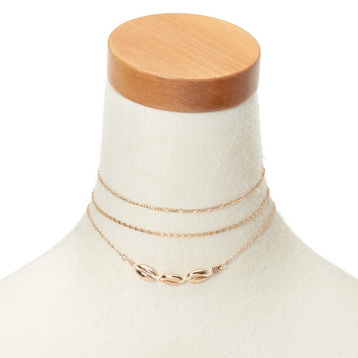 Gold Cowrie Shell Choker Necklaces - 3 Pack,