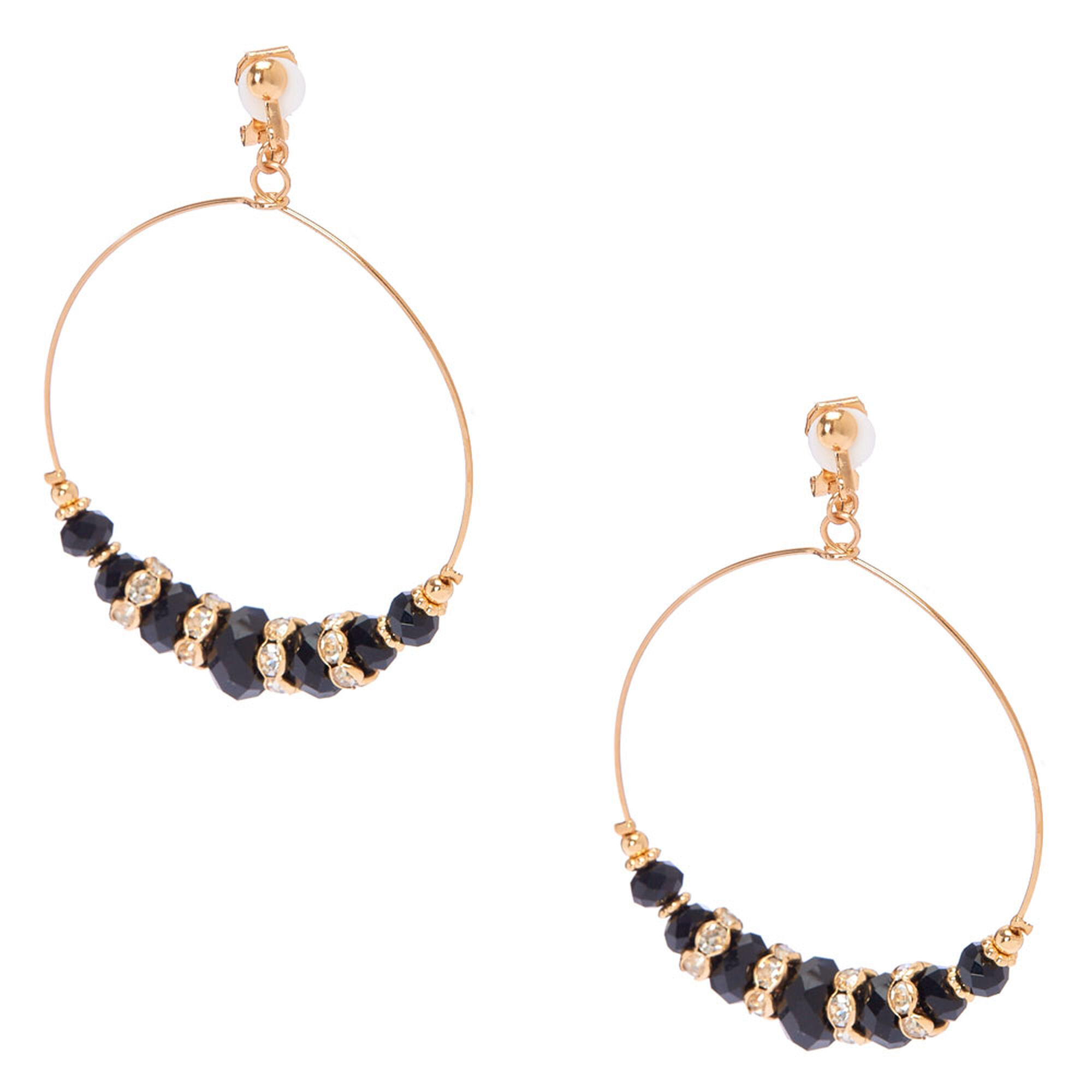 Gold Pillowed Black Beaded Clip On Hoop Earrings Icing Us Gold Pillowed Black Beaded Clip On Hoop Earrings