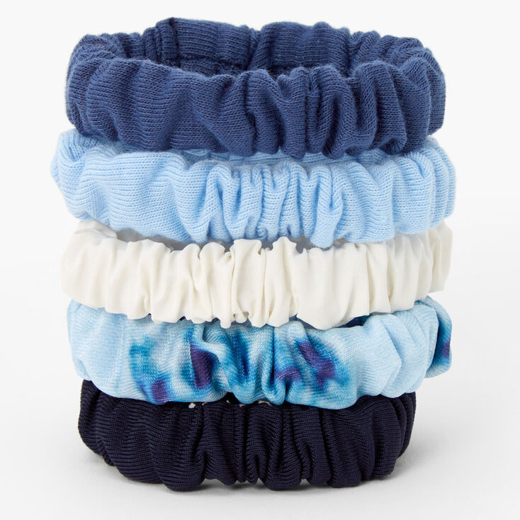 Blue Solid &amp; Tie Dye Knit Hair Scrunchies - 5 Pack,