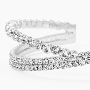 Silver Bezel Rhinestone Criss Cross Cuff Bracelet,
