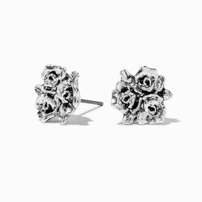 Silver-tone Dimensional Rose Stud Earrings,