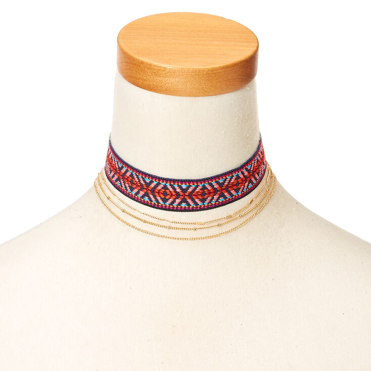 Tapestry Design Multi-Strand Choker Necklace,