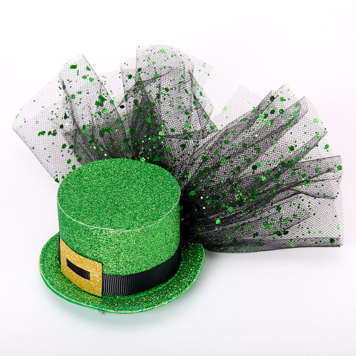Mini Glitter Irish Top Hat Hair Clip - Green,