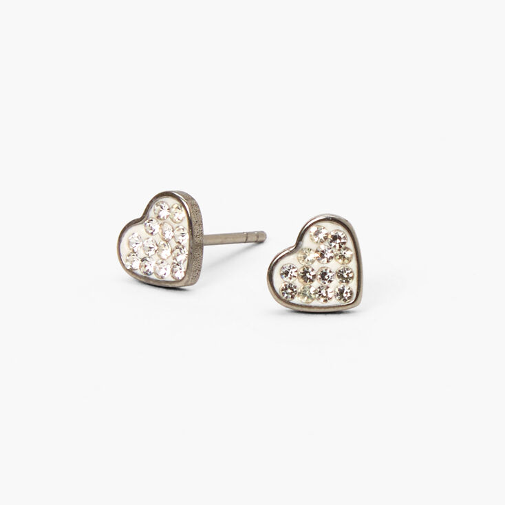 Titanium Crystal Heart Stud Earrings,