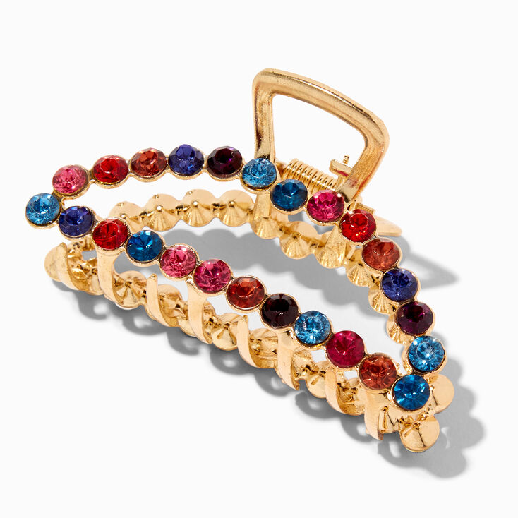Gold Jeweled Bling Oval Hair Claw,