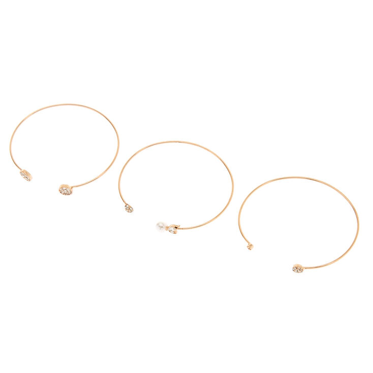 Faux Pearl & Stone Cuff Bracelet Set,