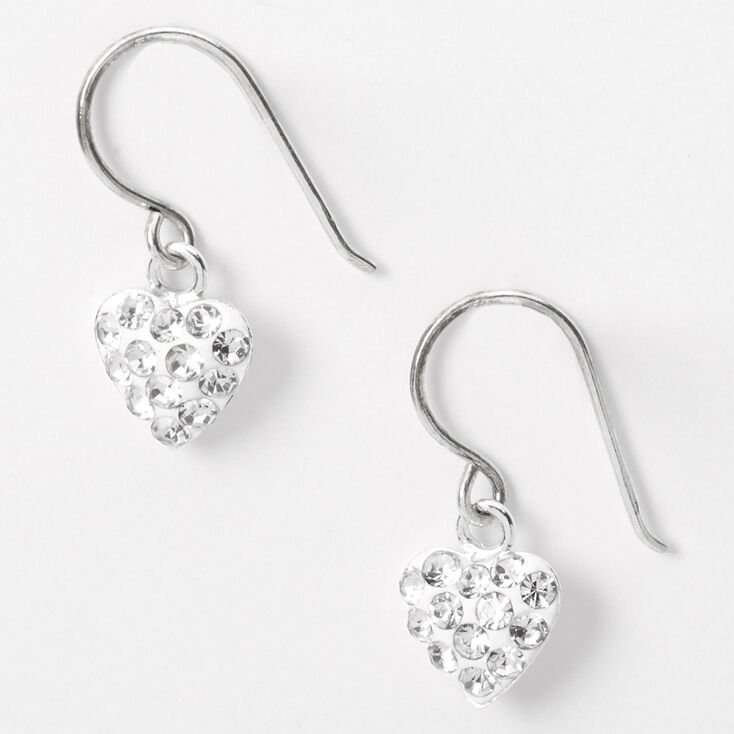 Sterling Silver .5" Embellished Heart Drop Earrings,
