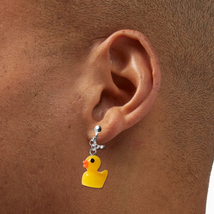 Yellow Rubber Ducky Clip On Drop Earrings,
