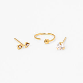 Gold Embellished Mixed Nose Rings - 3 Pack,