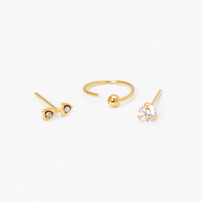 Gold Embellished Mixed Nose Rings &#40;3 Pack&#41;,