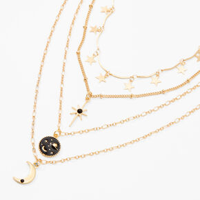 Gold Celestial Disc Multi Strand Choker Necklace - Black,
