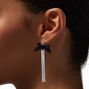 Black Bow Silver-tone Fringe 2.5&quot; Drop Earrings,