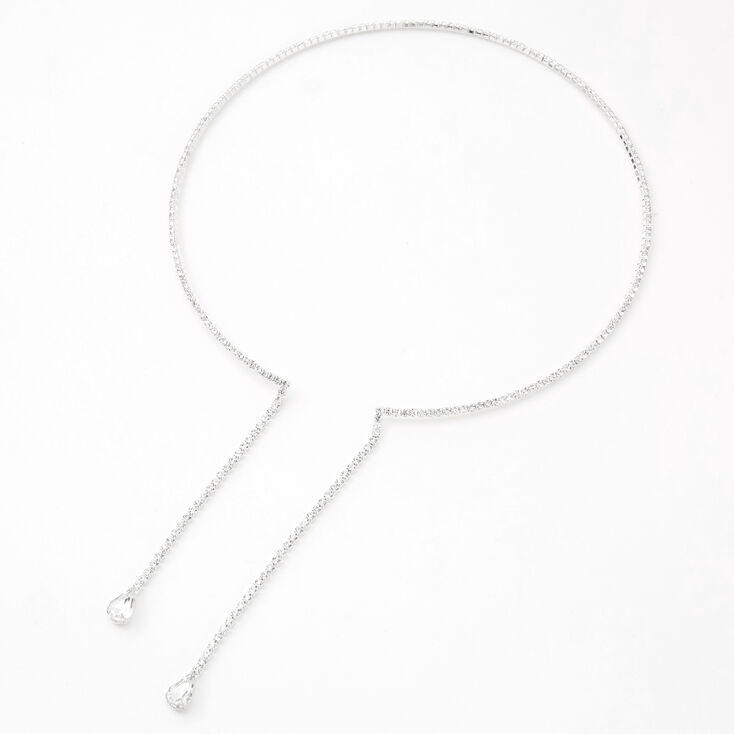 Silver Rhinestone Open Drip Collar Necklace,