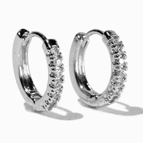 Silver 10MM Cubic Zirconia Stacked Huggie Hoop Earrings,