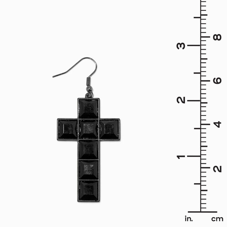 Black 3&quot; Cross Drop Earrings,