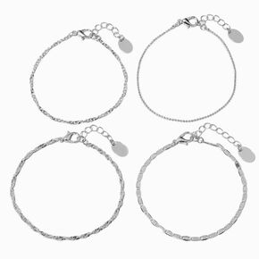 Silver-tone Delicate Chain Bracelet Set - 4 Pack,