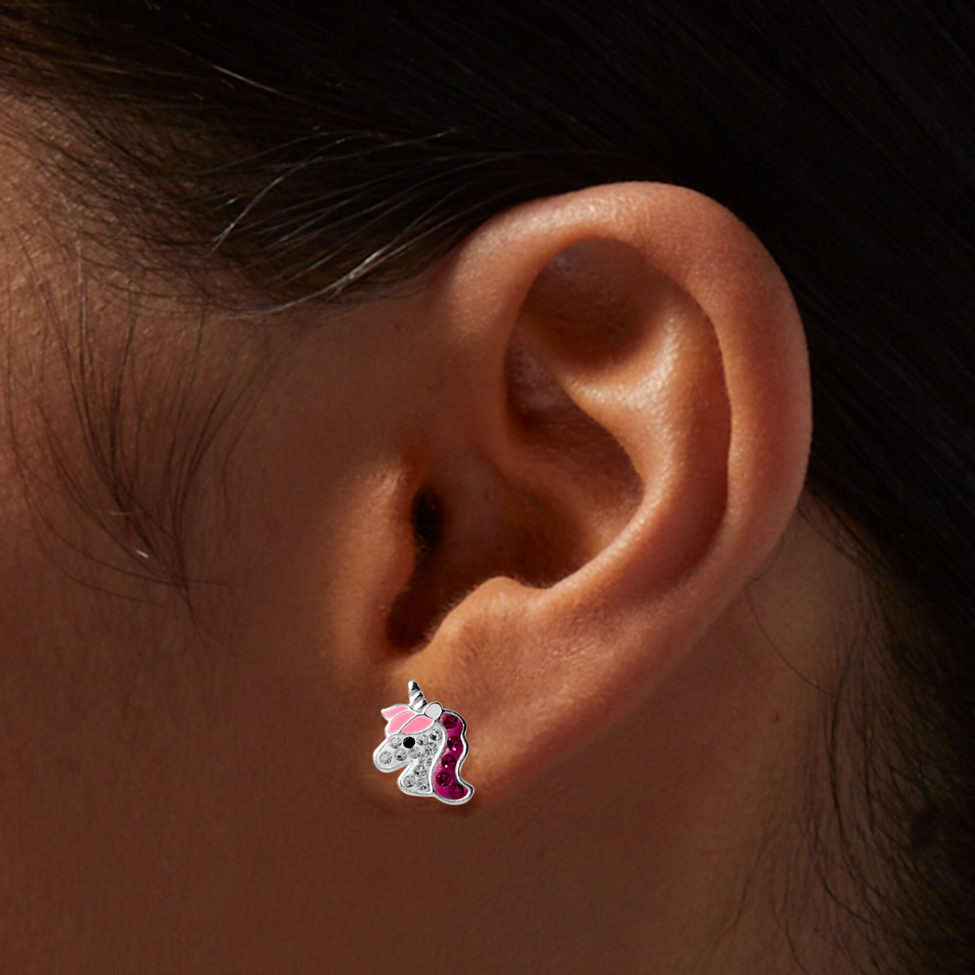 Sterling Silver Crystal Unicorn Stud Earrings Icing US