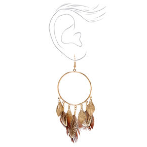 Gold Feather Charm Circle Drop Earrings - Brown,