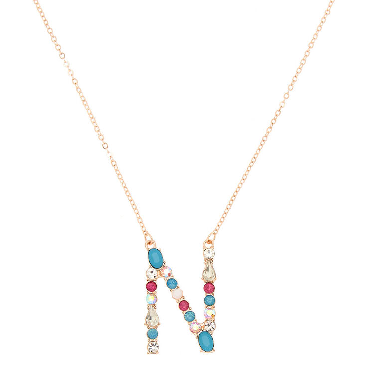 Embellished Long Initial Pendant Necklace - N,